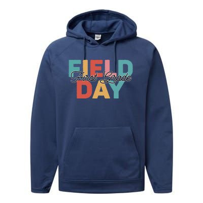 Field Day 1st First Grade School Teacher Retro Vintage Performance Fleece Hoodie