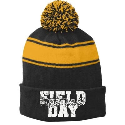 Field Day 2024 Fifth Grade School Teacher Orange Stripe Pom Pom Beanie