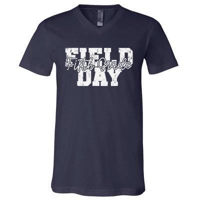 Field Day 2024 Fifth Grade School Teacher Orange V-Neck T-Shirt