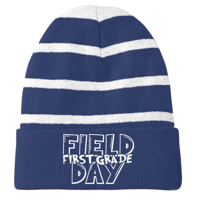 Field Day 2024 First Grade School Teacher Blue Striped Beanie with Solid Band