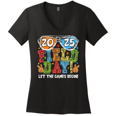 Field Day 2025 Let The Games Begin Teachers Field Day Women's V-Neck T-Shirt