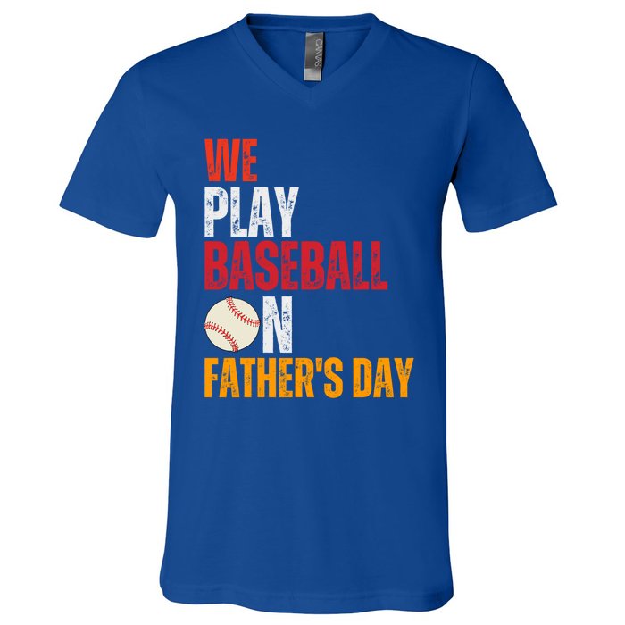 FatherS Day 2024 First Daddy Day Baseball Dad Gift V-Neck T-Shirt