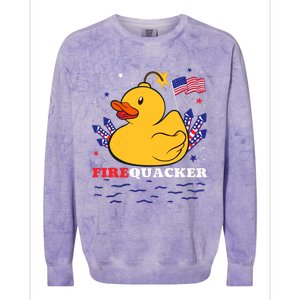 Firecracker Duck 4th Of July Patriotic Day Usa Flag Funny Colorblast Crewneck Sweatshirt