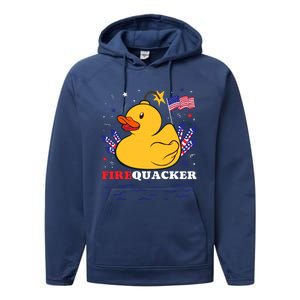 Firecracker Duck 4th Of July Patriotic Day Usa Flag Funny Performance Fleece Hoodie