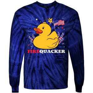 Firecracker Duck 4th Of July Patriotic Day Usa Flag Funny Tie-Dye Long Sleeve Shirt