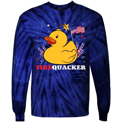 Firecracker Duck 4th Of July Patriotic Day Usa Flag Funny Tie-Dye Long Sleeve Shirt