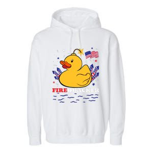 Firecracker Duck 4th Of July Patriotic Day Usa Flag Funny Garment-Dyed Fleece Hoodie