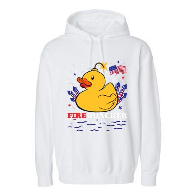 Firecracker Duck 4th Of July Patriotic Day Usa Flag Funny Garment-Dyed Fleece Hoodie