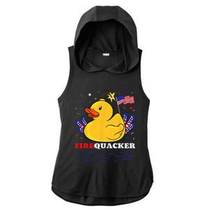 Firecracker Duck 4th of July Patriotic Day USA Flag Funny Ladies PosiCharge Tri-Blend Wicking Draft Hoodie Tank