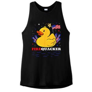 Firecracker Duck 4th of July Patriotic Day USA Flag Funny Ladies PosiCharge Tri-Blend Wicking Tank