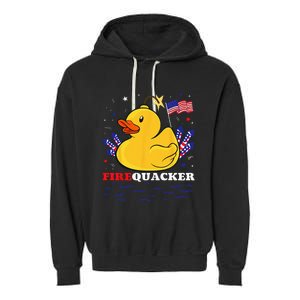 Firecracker Duck 4th of July Patriotic Day USA Flag Funny Garment-Dyed Fleece Hoodie