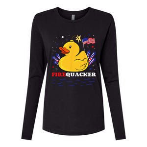 Firecracker Duck 4th of July Patriotic Day USA Flag Funny Womens Cotton Relaxed Long Sleeve T-Shirt