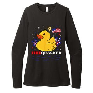 Firecracker Duck 4th of July Patriotic Day USA Flag Funny Womens CVC Long Sleeve Shirt