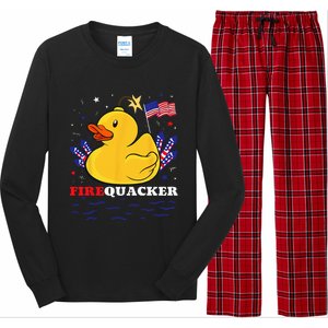 Firecracker Duck 4th of July Patriotic Day USA Flag Funny Long Sleeve Pajama Set