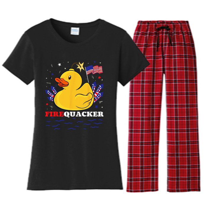 Firecracker Duck 4th of July Patriotic Day USA Flag Funny Women's Flannel Pajama Set