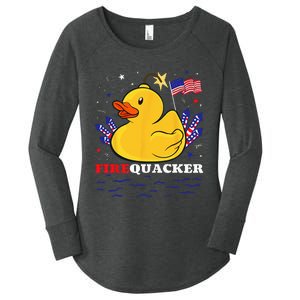 Firecracker Duck 4th of July Patriotic Day USA Flag Funny Women's Perfect Tri Tunic Long Sleeve Shirt