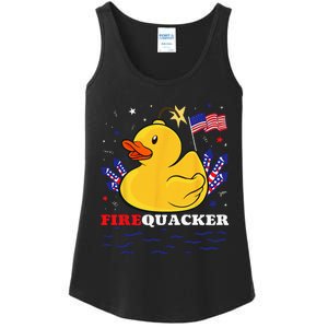 Firecracker Duck 4th of July Patriotic Day USA Flag Funny Ladies Essential Tank