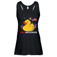 Firecracker Duck 4th of July Patriotic Day USA Flag Funny Ladies Essential Flowy Tank