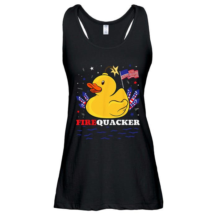 Firecracker Duck 4th of July Patriotic Day USA Flag Funny Ladies Essential Flowy Tank