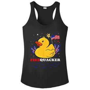 Firecracker Duck 4th of July Patriotic Day USA Flag Funny Ladies PosiCharge Competitor Racerback Tank