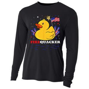 Firecracker Duck 4th of July Patriotic Day USA Flag Funny Cooling Performance Long Sleeve Crew