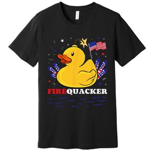 Firecracker Duck 4th of July Patriotic Day USA Flag Funny Premium T-Shirt