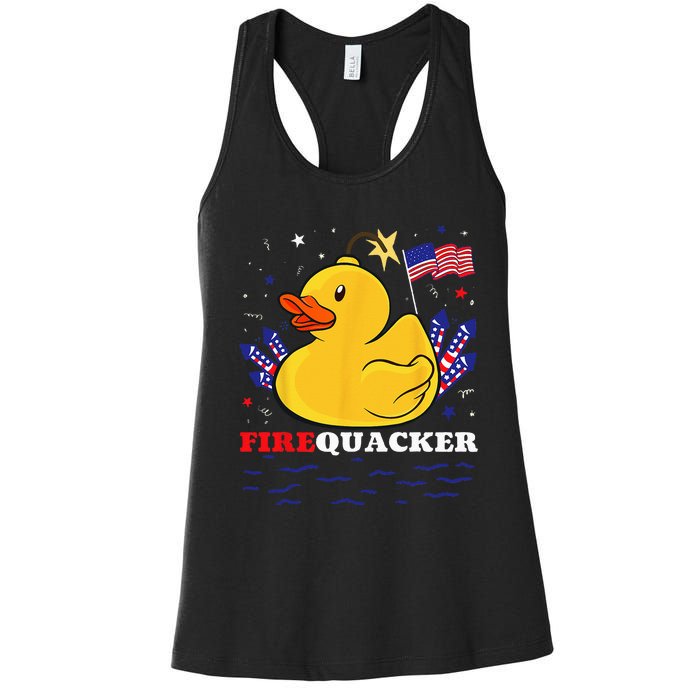 Firecracker Duck 4th of July Patriotic Day USA Flag Funny Women's Racerback Tank