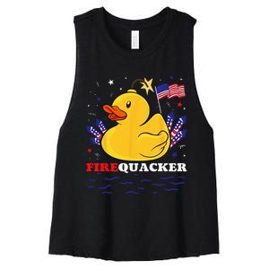 Firecracker Duck 4th of July Patriotic Day USA Flag Funny Women's Racerback Cropped Tank