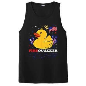 Firecracker Duck 4th of July Patriotic Day USA Flag Funny PosiCharge Competitor Tank