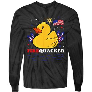 Firecracker Duck 4th of July Patriotic Day USA Flag Funny Tie-Dye Long Sleeve Shirt