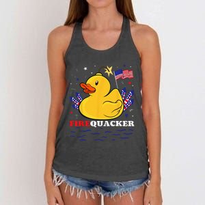 Firecracker Duck 4th of July Patriotic Day USA Flag Funny Women's Knotted Racerback Tank