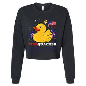 Firecracker Duck 4th of July Patriotic Day USA Flag Funny Cropped Pullover Crew