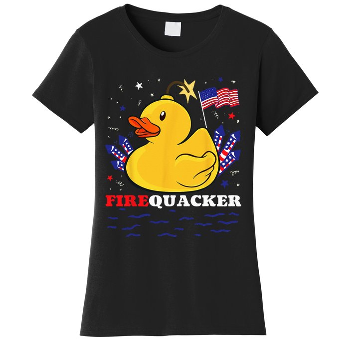 Firecracker Duck 4th of July Patriotic Day USA Flag Funny Women's T-Shirt