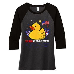 Firecracker Duck 4th of July Patriotic Day USA Flag Funny Women's Tri-Blend 3/4-Sleeve Raglan Shirt