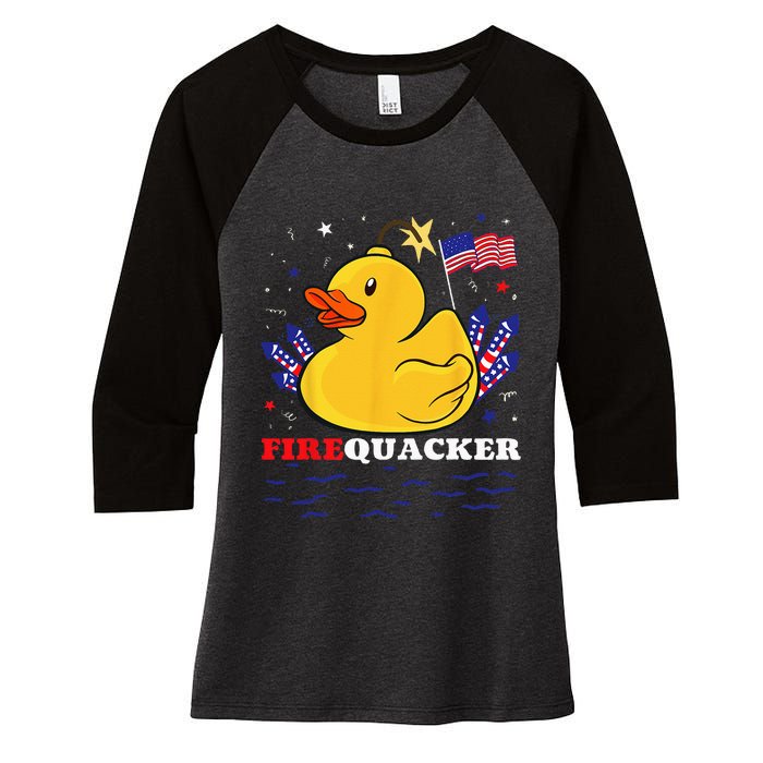 Firecracker Duck 4th of July Patriotic Day USA Flag Funny Women's Tri-Blend 3/4-Sleeve Raglan Shirt