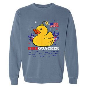 Firecracker Duck 4th of July Patriotic Day USA Flag Funny Garment-Dyed Sweatshirt