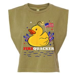 Firecracker Duck 4th of July Patriotic Day USA Flag Funny Garment-Dyed Women's Muscle Tee