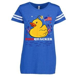 Firecracker Duck 4th of July Patriotic Day USA Flag Funny Enza Ladies Jersey Football T-Shirt