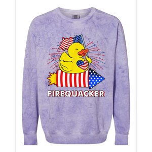 Firequacker Duck 4th of July Fireworks America US FLag Colorblast Crewneck Sweatshirt