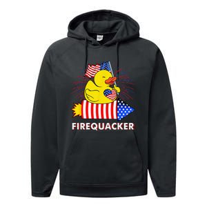 Firequacker Duck 4th of July Fireworks America US FLag Performance Fleece Hoodie