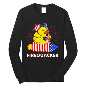 Firequacker Duck 4th of July Fireworks America US FLag Long Sleeve Shirt