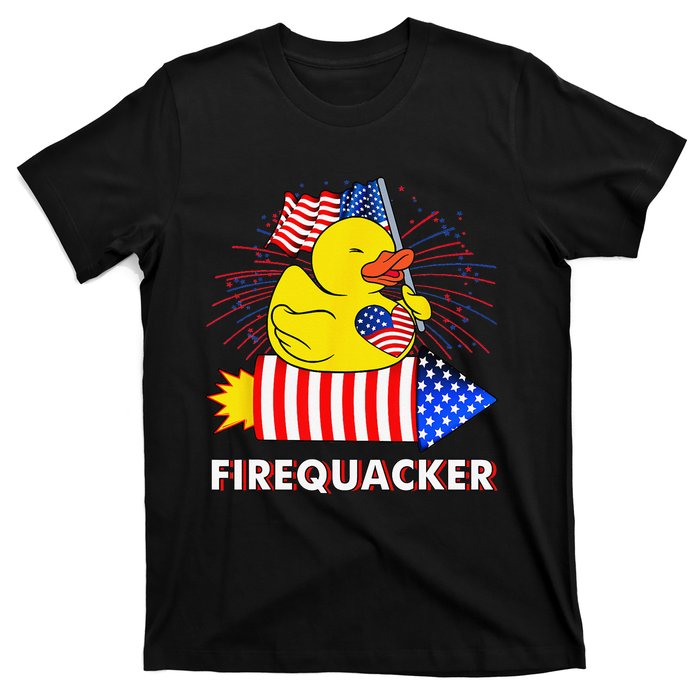 Firequacker Duck 4th of July Fireworks America US FLag T-Shirt