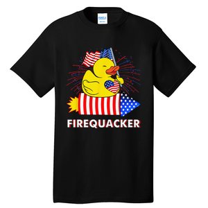 Firequacker Duck 4th of July Fireworks America US FLag Tall T-Shirt