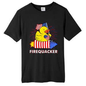 Firequacker Duck 4th of July Fireworks America US FLag Tall Fusion ChromaSoft Performance T-Shirt