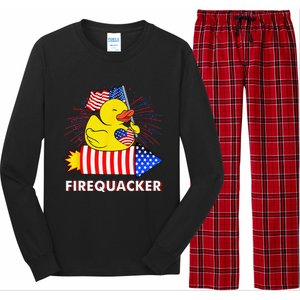 Firequacker Duck 4th of July Fireworks America US FLag Long Sleeve Pajama Set