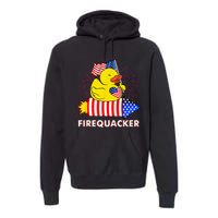 Firequacker Duck 4th of July Fireworks America US FLag Premium Hoodie