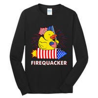 Firequacker Duck 4th of July Fireworks America US FLag Tall Long Sleeve T-Shirt