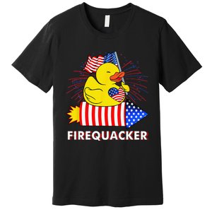 Firequacker Duck 4th of July Fireworks America US FLag Premium T-Shirt