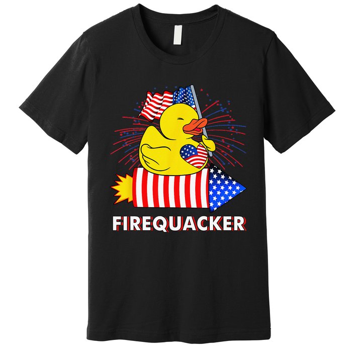 Firequacker Duck 4th of July Fireworks America US FLag Premium T-Shirt