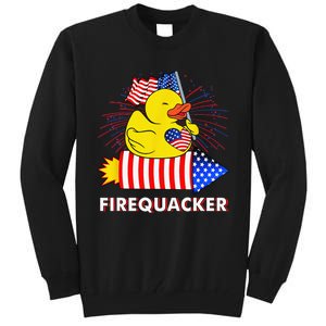 Firequacker Duck 4th of July Fireworks America US FLag Tall Sweatshirt